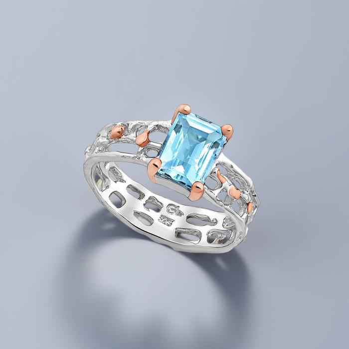 Silver ring, topaz, luxury
