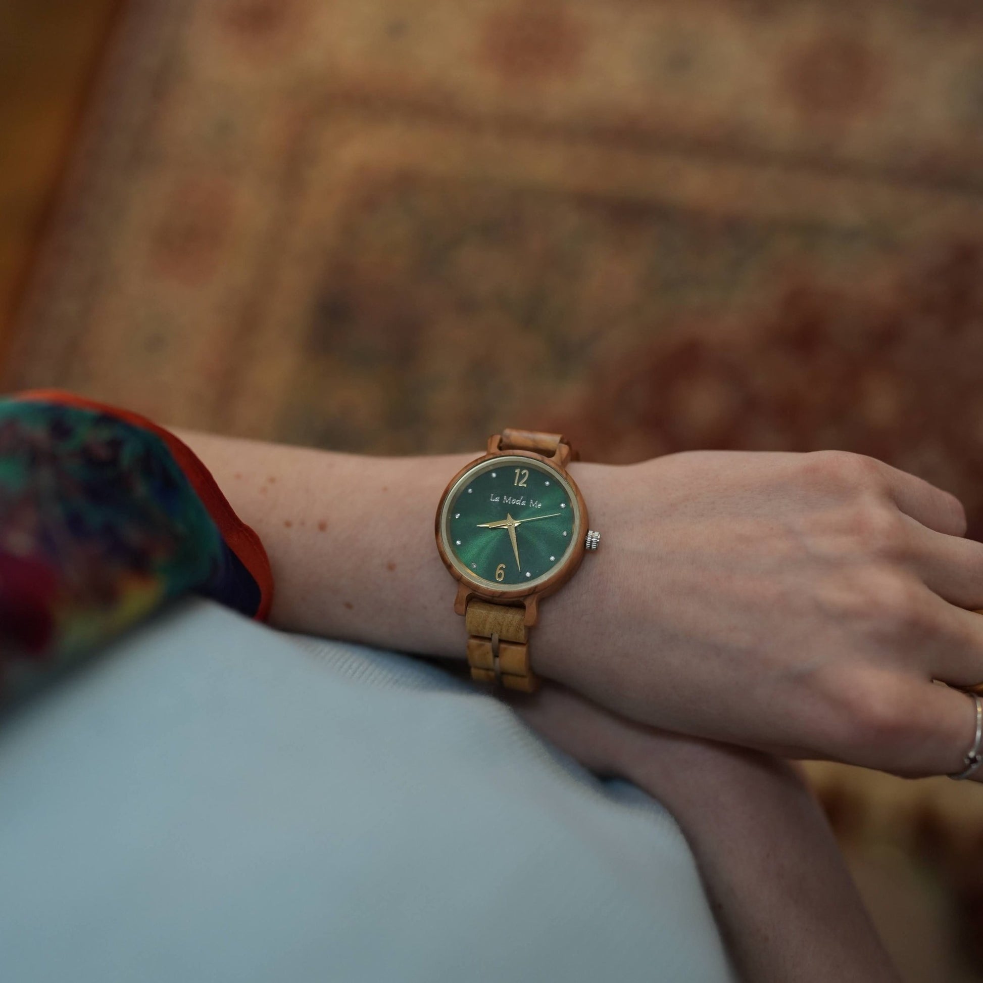 Watch Viridis, olivewood, green display, elegant - La Moda Me