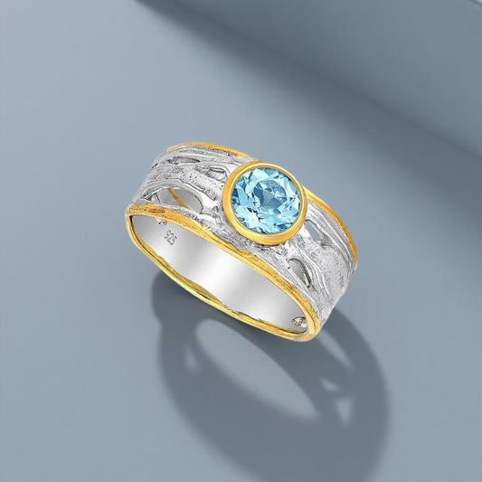 Silver, topaz, ring, gold plated, luxury 