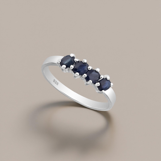 Old money, luxury, silver ring with sapphire