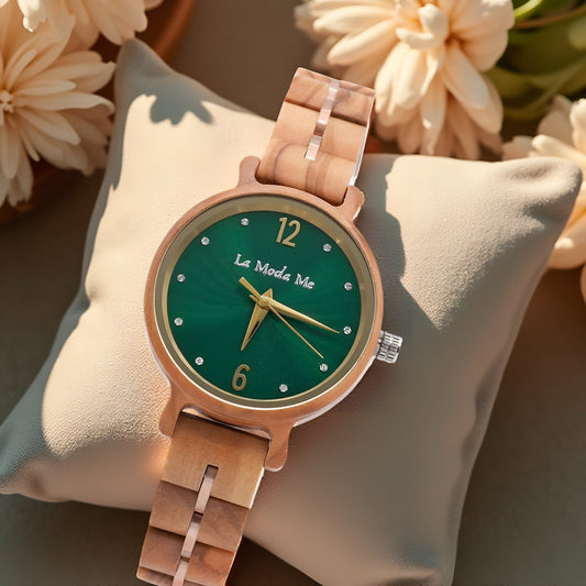 Watch Viridis, olivewood, green display, elegant